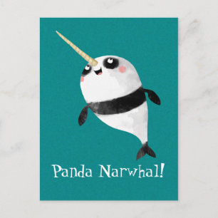 Narwhal and Panda in One Postcard