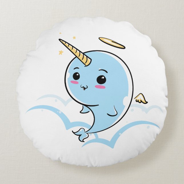 Narwhal Angel Cutie Round Pillow (Front)
