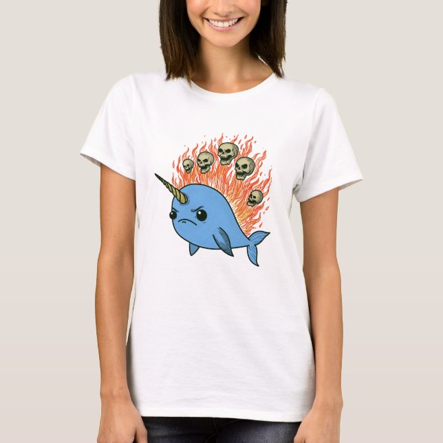 Narwhal Angry Skulls & Flames T-Shirt (Front)