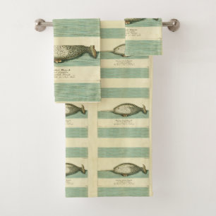 Narwhal Antique Whale Watercolor Painting Bath Towel Set