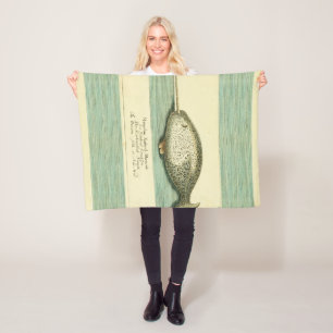 Narwhal Antique Whale Watercolor Painting Fleece Blanket