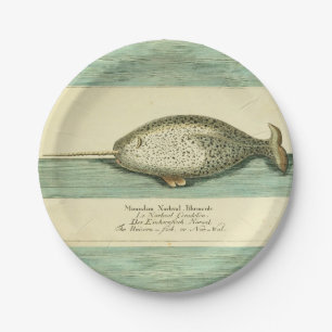 Narwhal Antique Whale Watercolor Painting Paper Plate