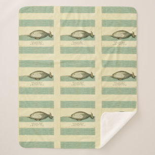 Narwhal Antique Whale Watercolor Painting Sherpa Blanket