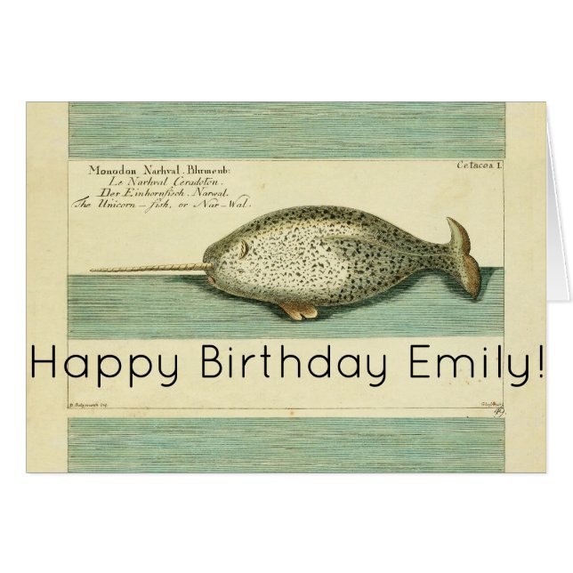 Narwhal Antique Whale Watercolor Scientific Art (Front Horizontal)