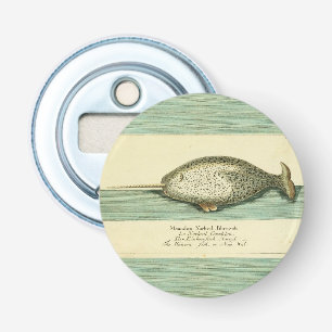 Narwhal Antique Whale Watercolor Scientific Art Bottle Opener