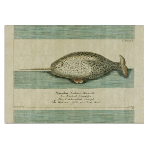 Narwhal Antique Whale Watercolor Scientific Art Cutting Board