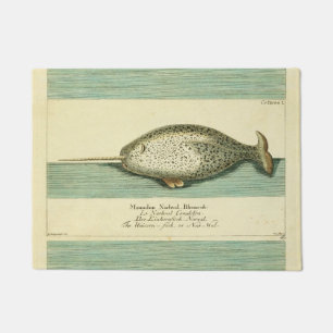 Narwhal Antique Whale Watercolor Scientific Art Doormat
