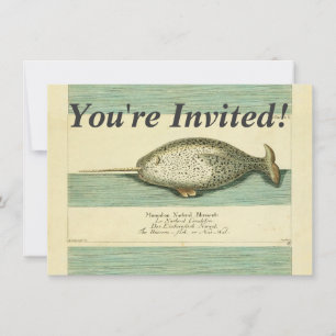 Narwhal Antique Whale Watercolor Scientific Art Invitation