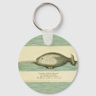 Narwhal Antique Whale Watercolor Scientific Art Keychain