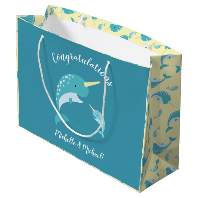 Narwhal Baby Shower Large Gift Bag (Back Angled)