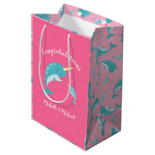 Narwhal Baby Shower Pink Girl Cute Medium Gift Bag