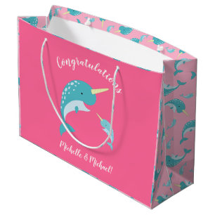 Narwhal Baby Shower Pink Girl Whale Large Gift Bag