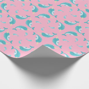 Narwhal Baby Shower Pink Girl Whale Wrapping Paper