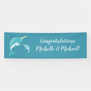 Narwhal Baby Shower Yellow Gender Neutral Whale Banner