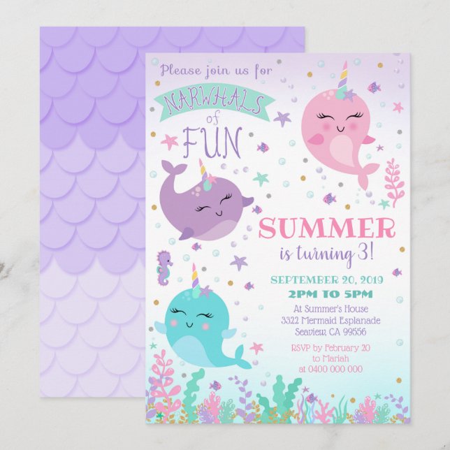 Narwhal Birthday Invitation (Front/Back)