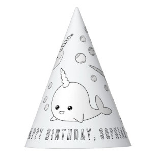 Narwhal Birthday Party - Colour Your Own Party Hat