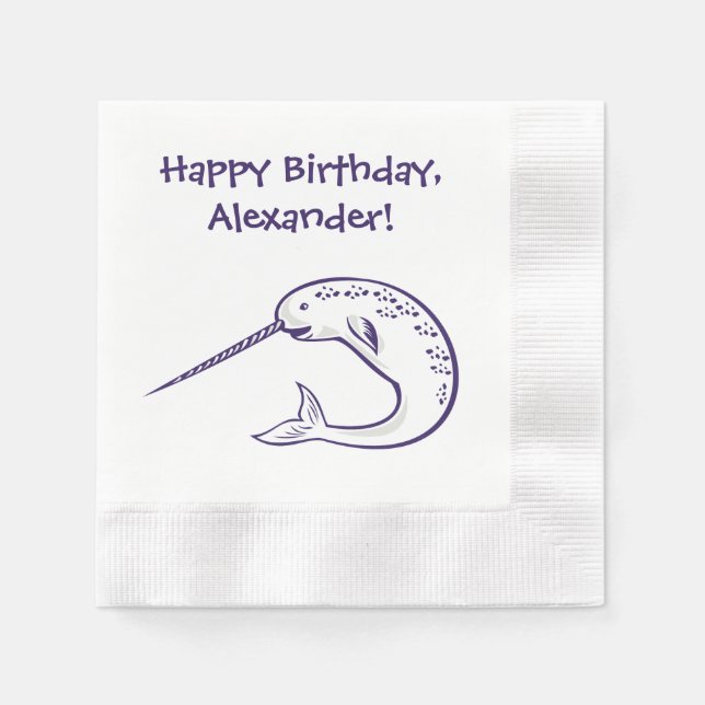 Narwhal Birthday Party Custom Paper Napkins (Front)