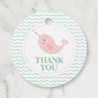 Narwhal birthday party favour tags pastel pink