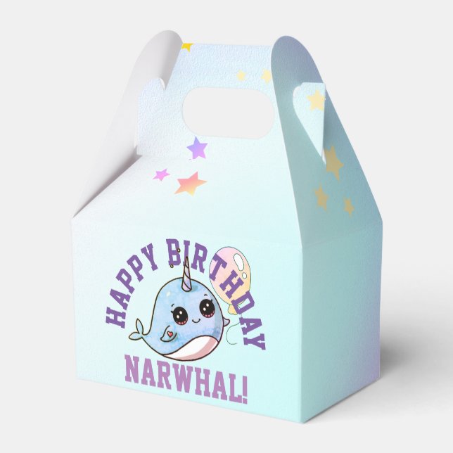 Narwhal Birthday Personalized with balloon Favor Box (Back Side)