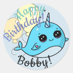 Narwhal Birthday Stickers Personalized
