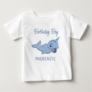 Narwhal Blue Adorable Baby Kawaii First Birthday T-Shirt