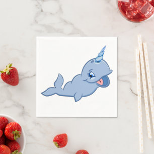 Narwhal Blue   Adorable Baby Kawaii Ocean Birthday Napkin