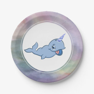 Narwhal Blue   Adorable Baby Kawaii Ocean Shower Paper Plate