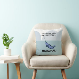 Narwhal Connected With The Universe Funny Throw Pillow