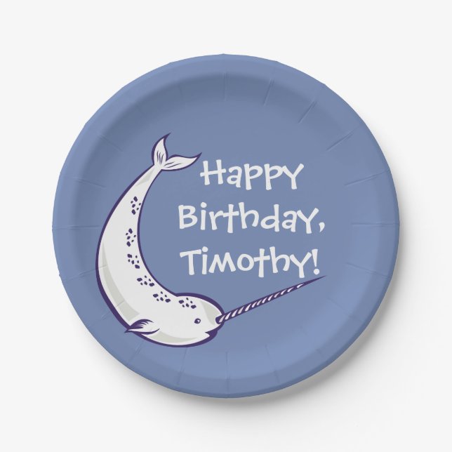 Narwhal Custom Birthday Party Paper Plates (Front)
