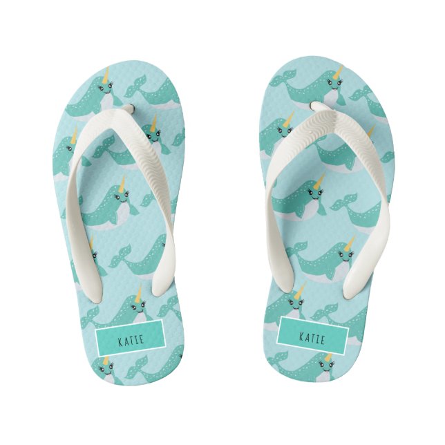 Narwhal Cute Arctic Whale Kid's Flip Flops (Footbed)