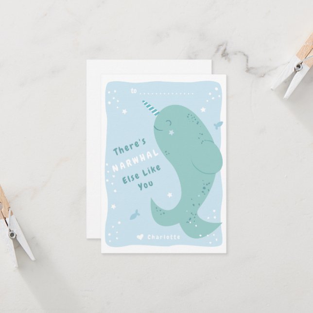 Narwhal Else Classroom Valentine Card (Front/Back In Situ)