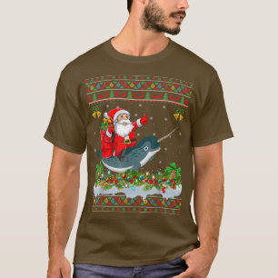 Narwhal Fish Xmas Pajama Ugly Santa Riding Narwhal T-Shirt