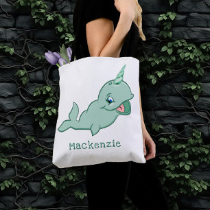 Narwhal Green Cute Chibi Cartoon Baby Diaper Tote Bag