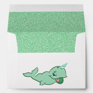 Narwhal Green Cute Mint Chibi Cartoon Address Envelope
