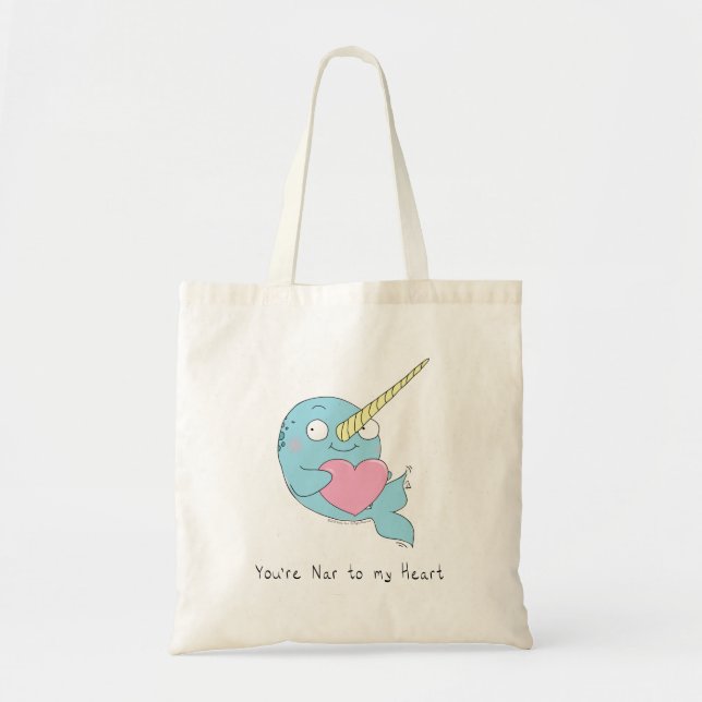 Narwhal Hugging a Heart Valentine’s Day Tote Bag (Front)