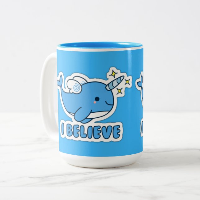 Narwhal I Believe Two-Tone Coffee Mug (Front Left)