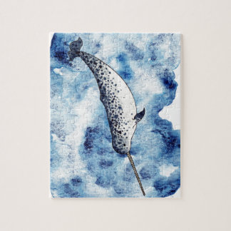 Narwhal in  a splash of watercolour jigsaw puzzle