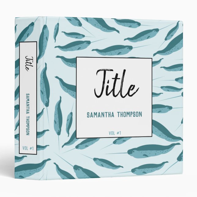 Narwhal in Blue Ocean Pattern Binder (Front/Spine)