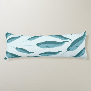 Narwhal in Blue Ocean Pattern Body Pillow
