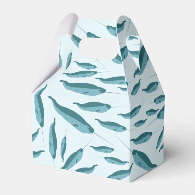 Narwhal in Blue Ocean Pattern Favor Box (Front Side)