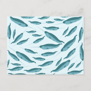 Narwhal in Blue Ocean Pattern  Holiday Postcard