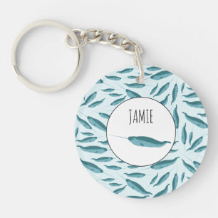Narwhal in Blue Ocean Pattern Keychain
