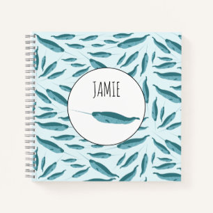 Narwhal in Blue Ocean Pattern Notebook