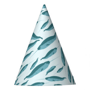 Narwhal in Blue Ocean Pattern Party Hat