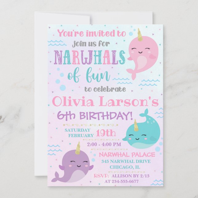 Narwhal Invitation Narwhal Birthday Invite (Front)