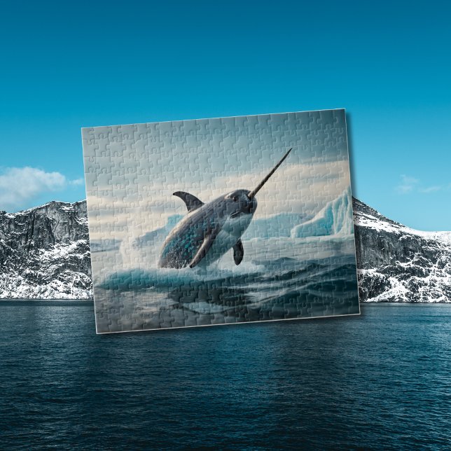 Narwhal jumping out of arctic water jigsaw puzzle (Creator Uploaded)