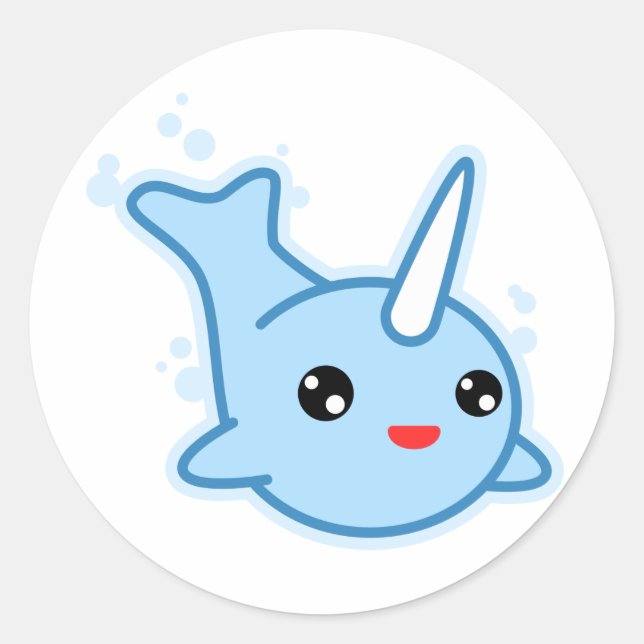 Narwhal Kawaii Classic Round Sticker (Front)
