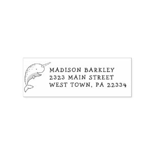 Narwhal Kid's Cute Whale Return Address Stamp
