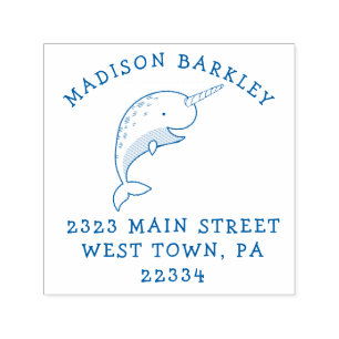 Narwhal Kid's Cute Whale Return Address Stamp