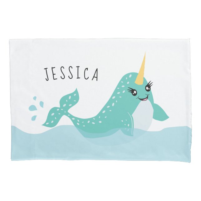 Narwhal Magical Arctic Whale Cartoon Pillowcase (Front)